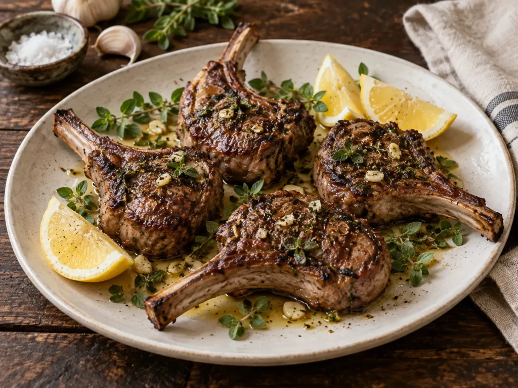 Mediterranean lamb chops with lemon, garlic, and fresh oregano